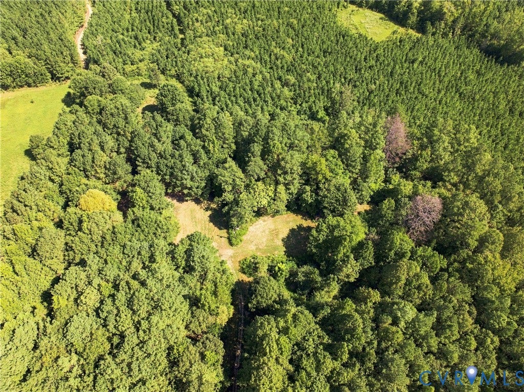 Directly above original 1800s home site and outbuildings. (cleared area, center photo)