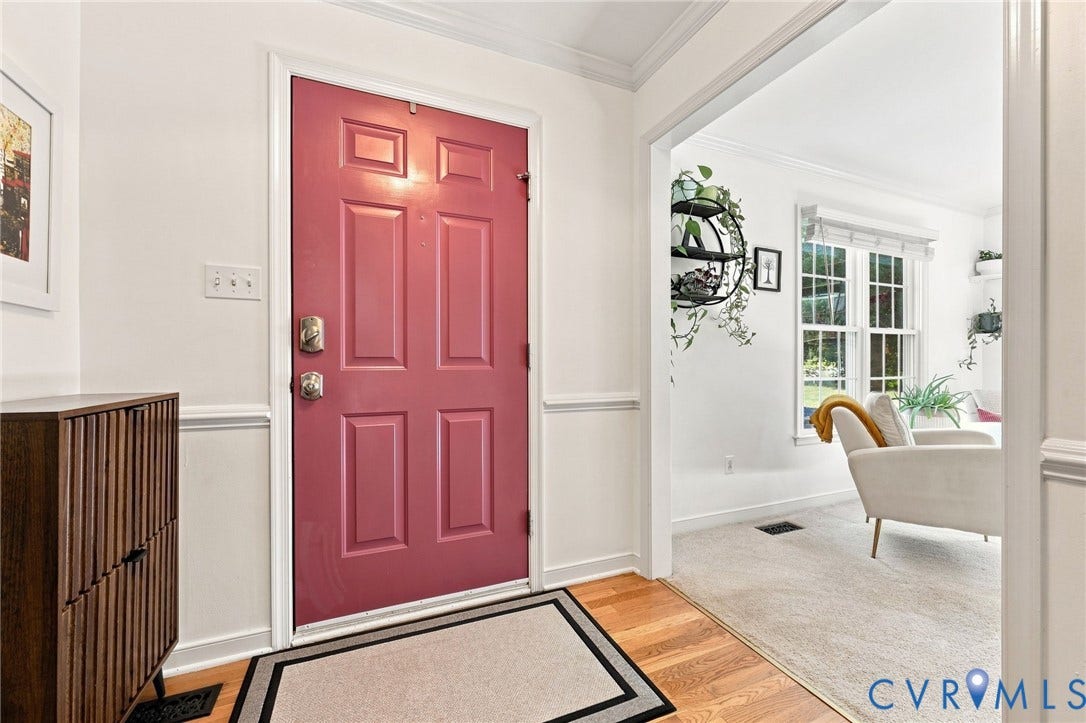 11342 McCauliff Court, North Chesterfield, VA 23236 Red paneled entry door with polished brass hardware