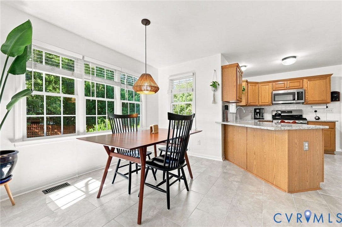 11342 McCauliff Court, North Chesterfield, VA 23236 Kitchen featuring light wood cabinetry, a granite-style countertop peninsula, stainless steel appliances, and a subway tile backsplash