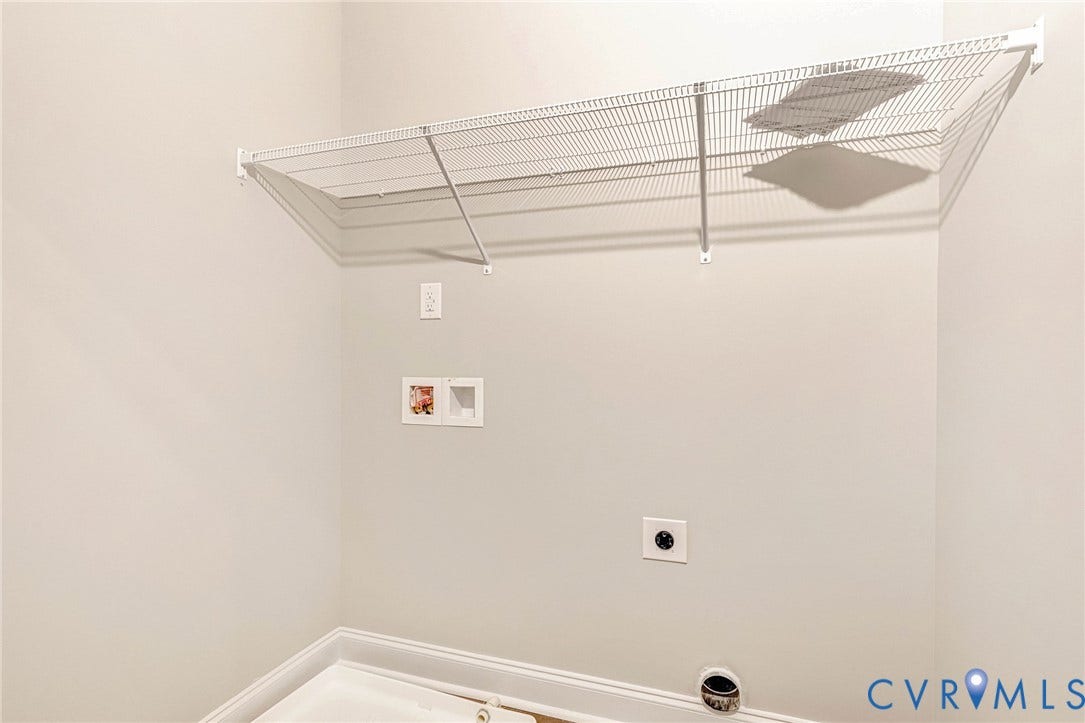 308 E 33rd Street, Swansboro West, Richmond, VA 23224 Laundry area featuring a white wire shelving unit, appliance hookups, and light gray wall paint