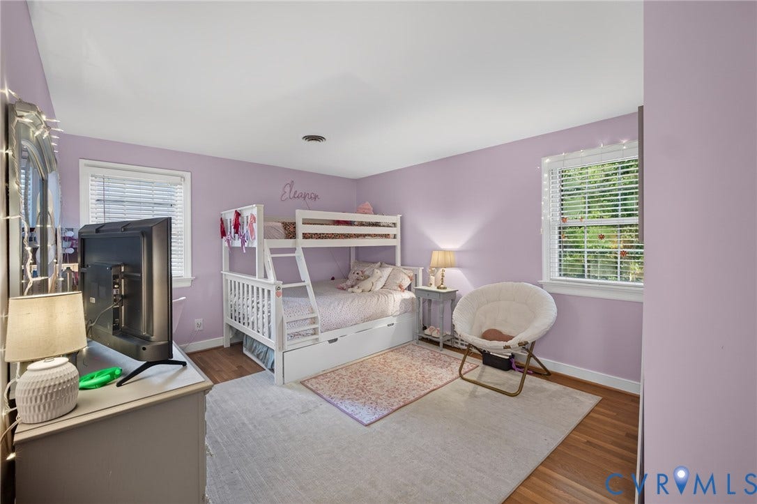Wood-finish flooring with white trim