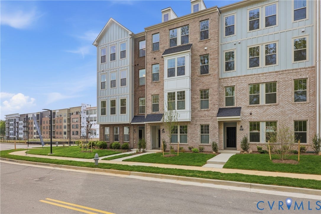 3627 Edna Path, #B, Gayton Village, Henrico, VA 23233 Contemporary multi-story townhome featuring a brick and board-and-batten facade