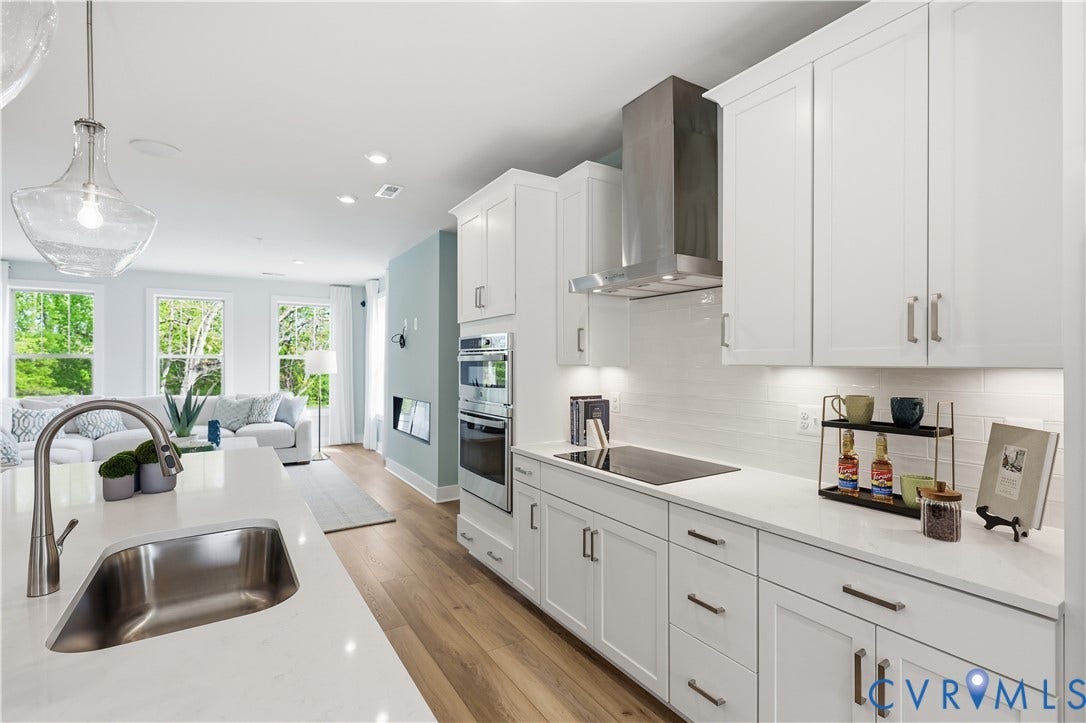 3627 Edna Path, #B, Gayton Village, Henrico, VA 23233 Modern kitchen featuring white shaker cabinetry, stainless steel appliances, and a built-in cooktop