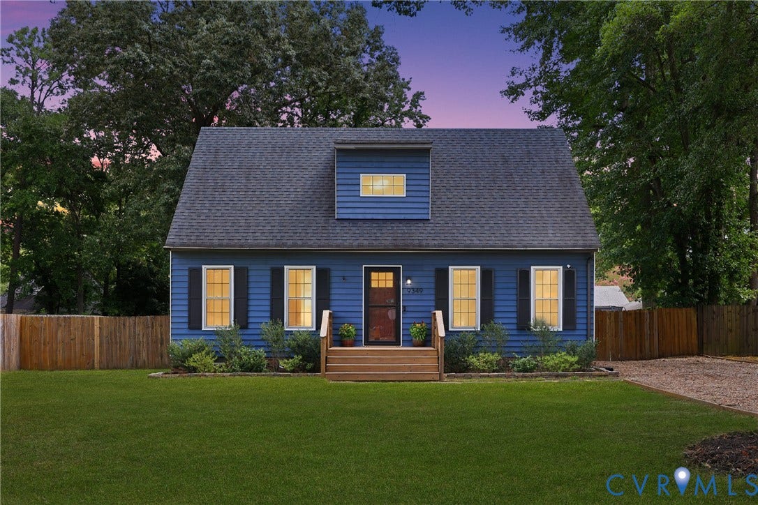 9349 Shiloh Drive, Chesterfield, VA 23237 Blue siding exterior with black shutters, dormer window, and dark shingle roof