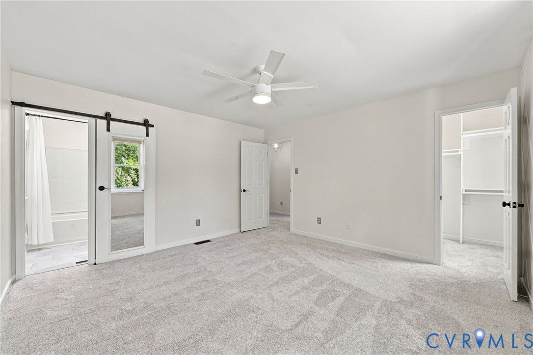 4509 Vienna Woods Place, Innsbrook, Henrico, VA 23060 Textured carpeting, white walls, and a ceiling fan with integrated lighting