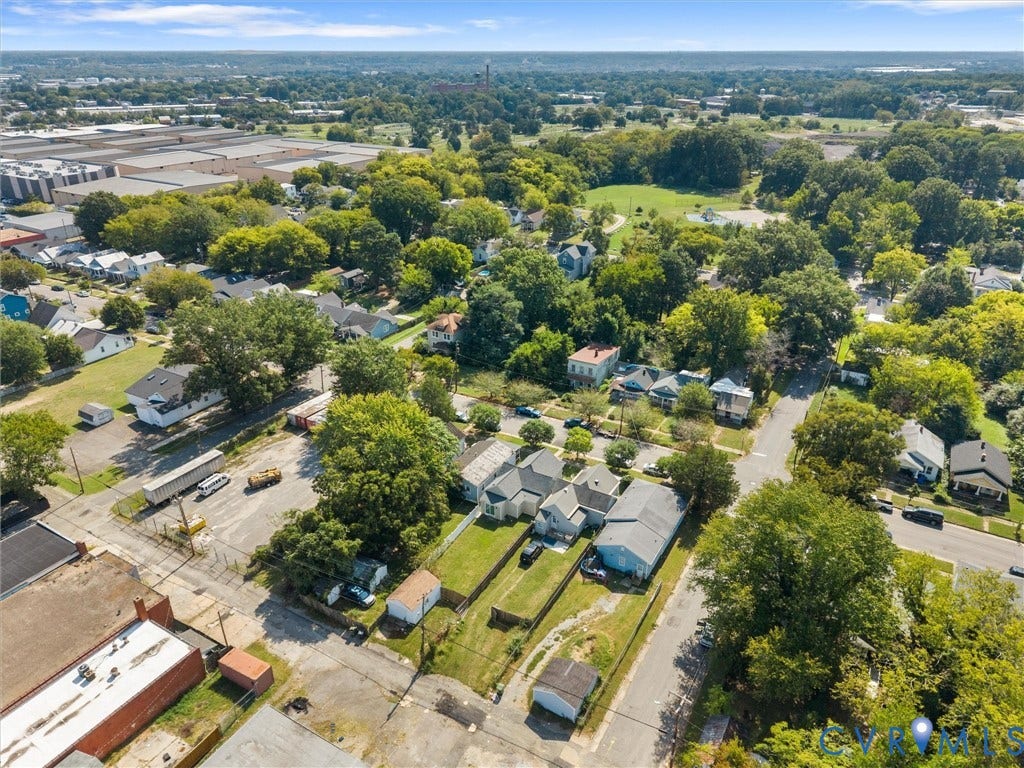 3059 Decatur Street, Richmond, VA 23224 Aerial view, backyard with sheed/garage and parking space in the back.