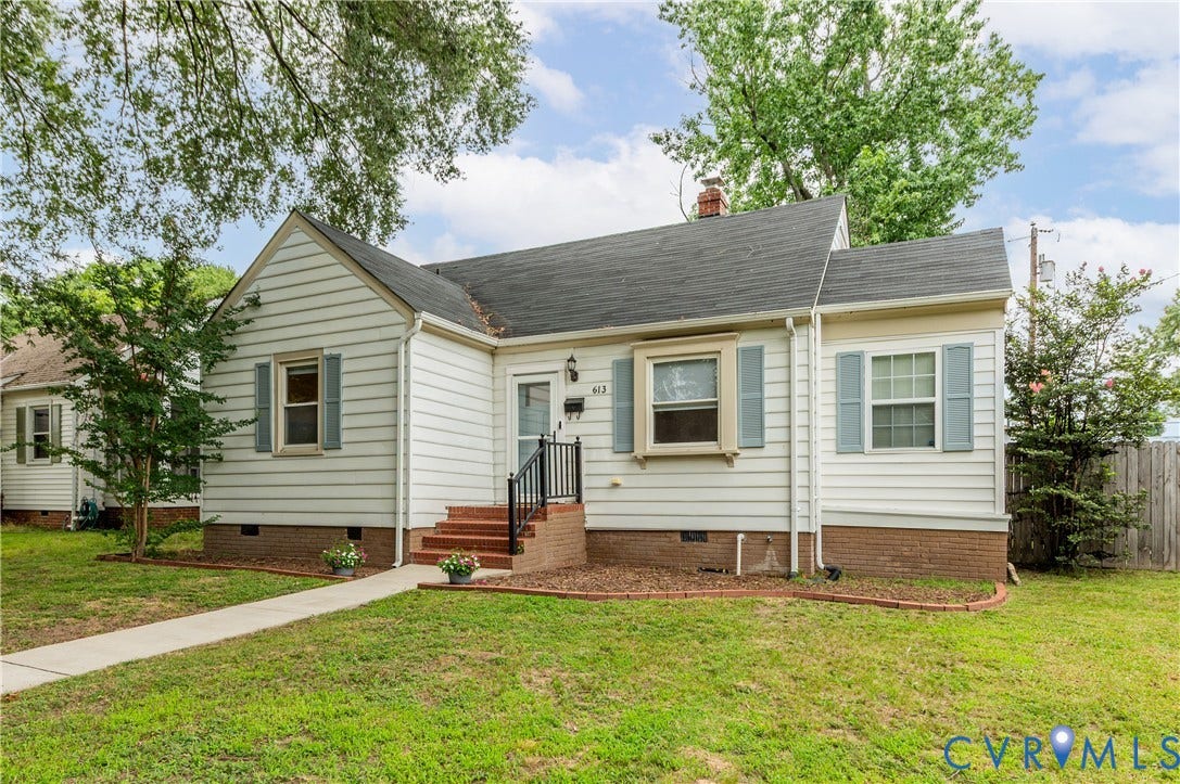 613 Rothesay Road, City Stadium, Richmond, VA 23221 White siding exterior with brick foundation
