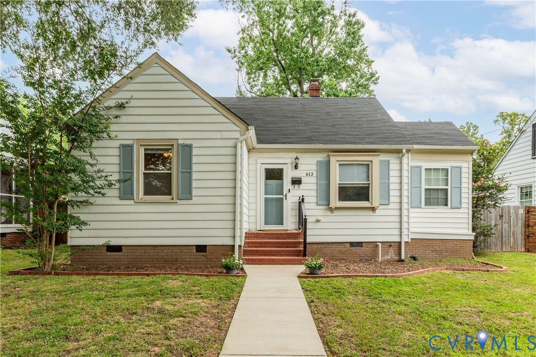 613 Rothesay Road, City Stadium, Richmond, VA 23221 White horizontal siding exterior with contrasting blue shutters