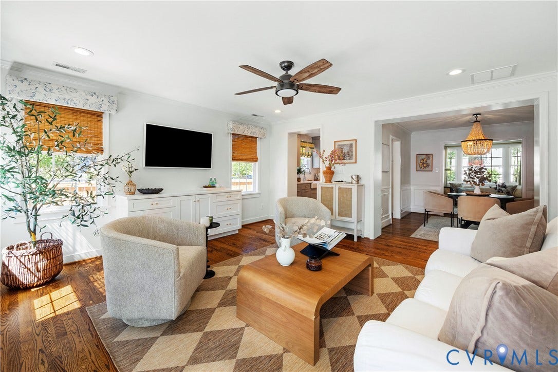 4919 Park Avenue, Near West End, Richmond, VA 23226 Hardwood flooring, recessed lighting, built-in cabinetry, ceiling fan, and crown molding