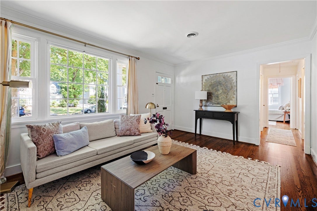 4919 Park Avenue, Near West End, Richmond, VA 23226 Hardwood flooring, recessed lighting, white trim, crown molding, and large multi-pane windows