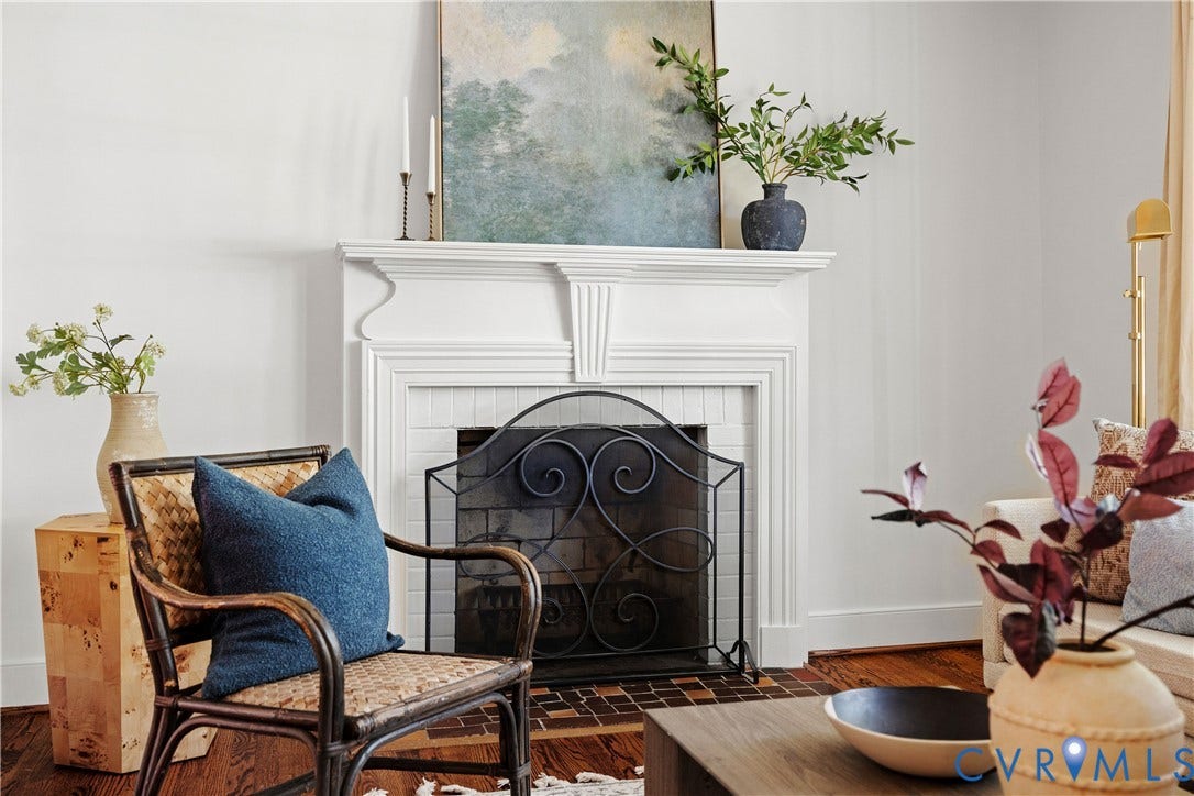 4919 Park Avenue, Near West End, Richmond, VA 23226 Classic fireplace with a decorative mantel, tile surround, and wrought iron screen