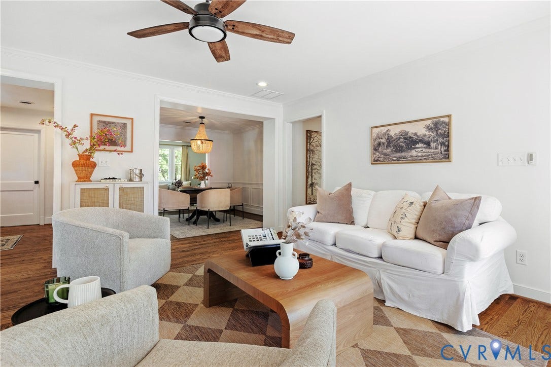 4919 Park Avenue, Near West End, Richmond, VA 23226 Hardwood flooring throughout, recessed lighting, and a ceiling fan with wood-finish blades