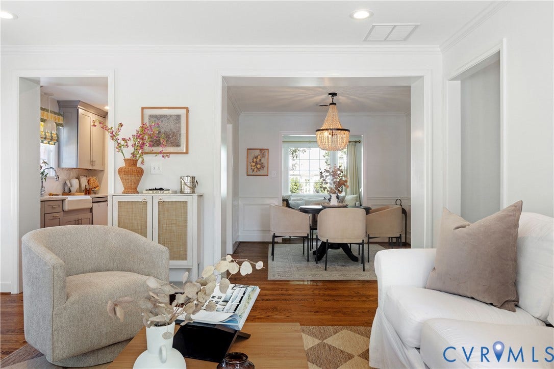 4919 Park Avenue, Near West End, Richmond, VA 23226 Hardwood flooring throughout, recessed lighting, crown molding, and a beaded chandelier
