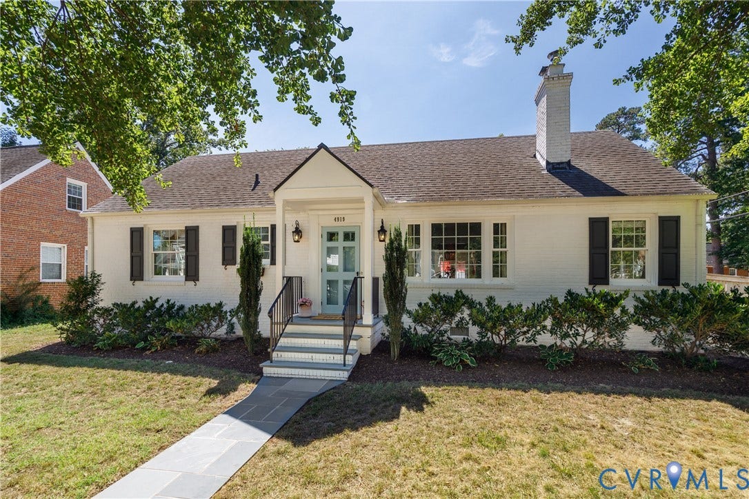 4919 Park Avenue, Near West End, Richmond, VA 23226 White painted brick exterior with black window shutters