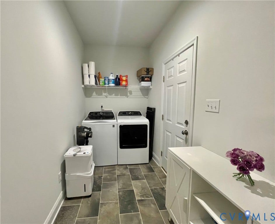 6905 Leire Lane, Chesterfield, VA 23832 Utility room featuring slate-style floor tiling, wire shelving, and a paneled door