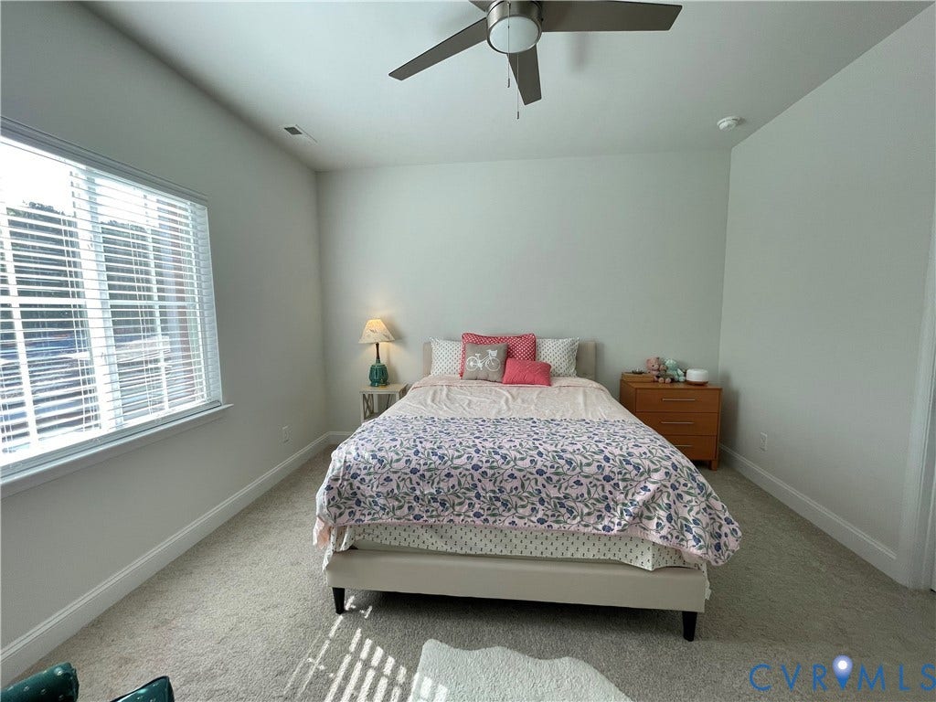 6905 Leire Lane, Chesterfield, VA 23832 Recessed window with blinds, light gray wall paint, and gray carpet flooring