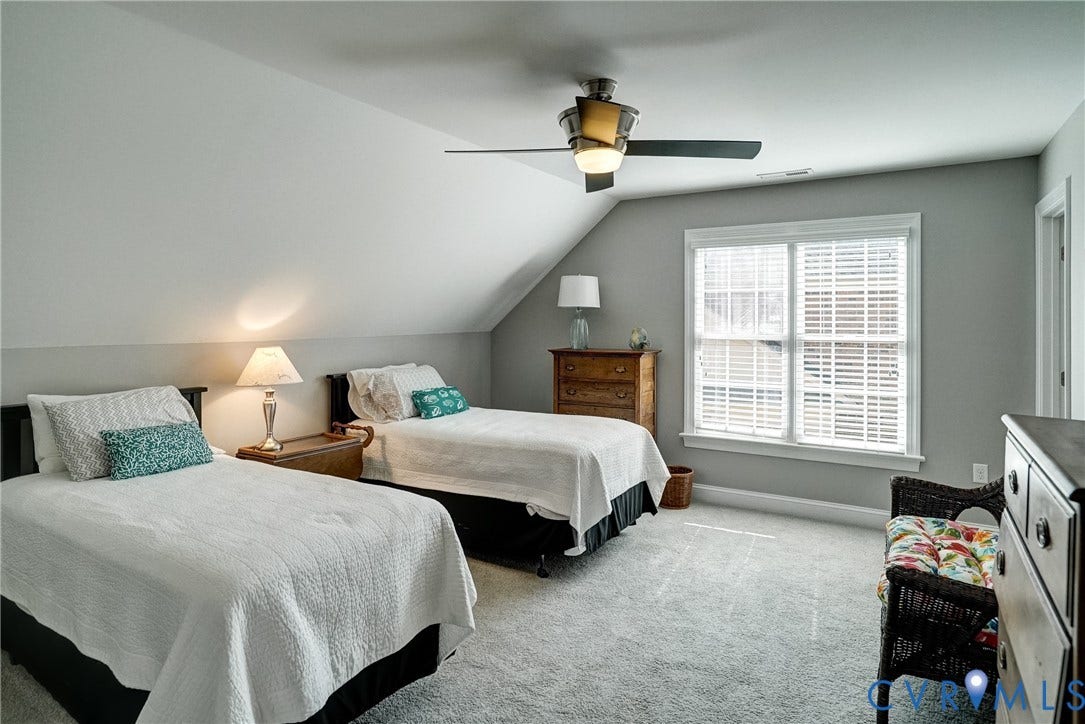 4938 Grey Oaks Villas Drive, Glen Allen, VA 23059 Sloping ceilings, recessed window with blinds, ceiling fan, and grey wall finish