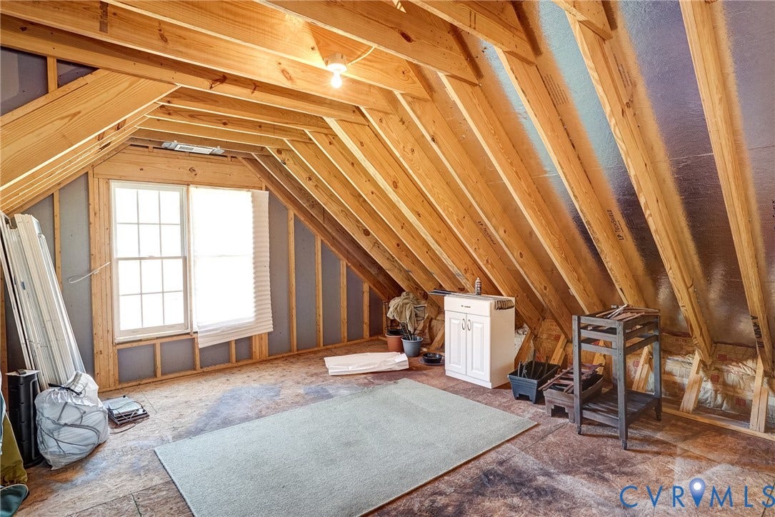 4938 Grey Oaks Villas Drive, Glen Allen, VA 23059 Exposed wood beam ceiling, attic space, dual-pane window, built-in cabinetry, and wood subflooring