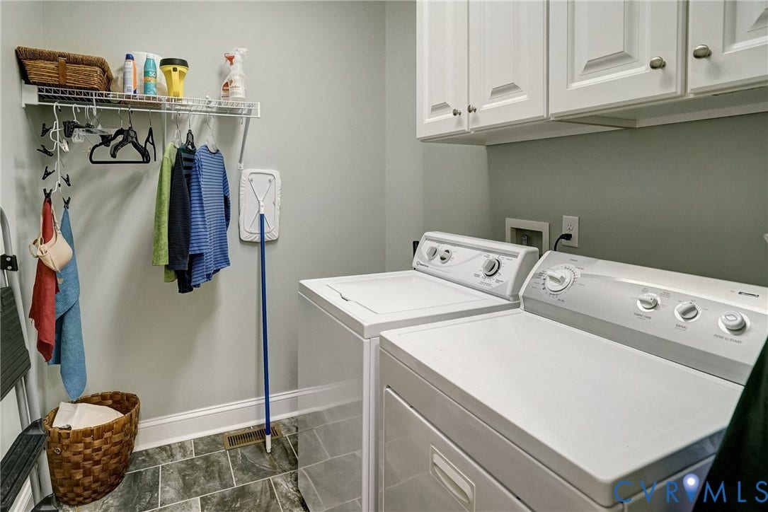 4938 Grey Oaks Villas Drive, Glen Allen, VA 23059 Laundry area featuring overhead cabinetry, a wire shelving system, and tiled flooring