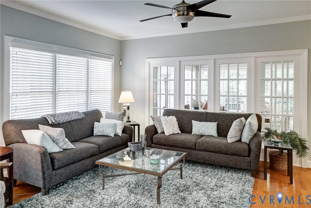 4938 Grey Oaks Villas Drive, Glen Allen, VA 23059 Crown molding and recessed lighting complement the ceiling fan