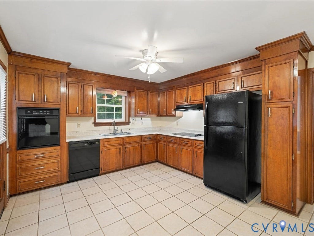4630 Melody Court, Meadowbrook West, North Chesterfield, VA 23234 Kitchen featuring extensive wood cabinetry, tile flooring, built-in oven, dishwasher, cooktop and a ceiling fan