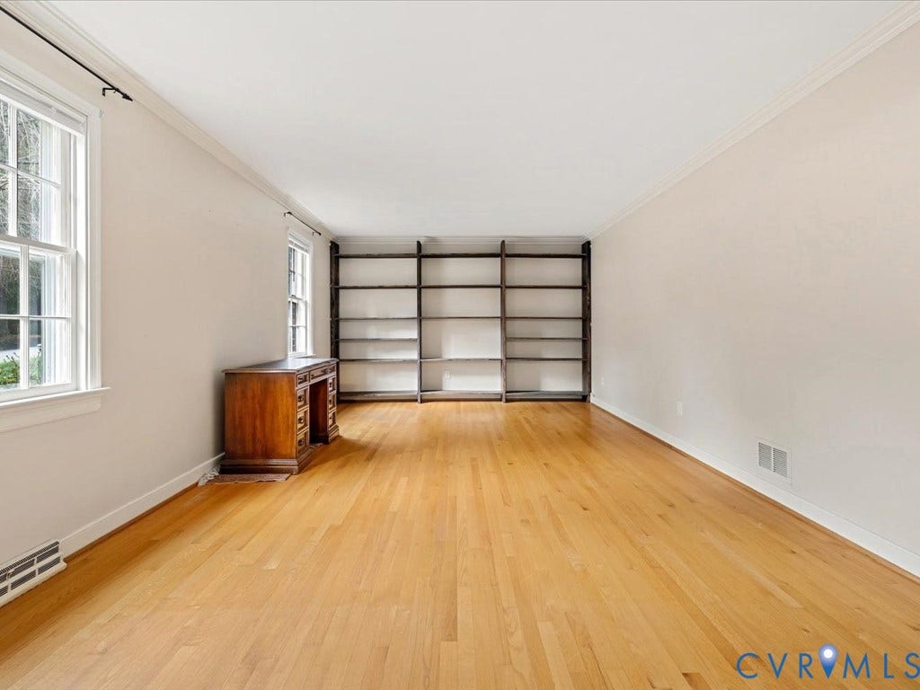 4630 Melody Court, Meadowbrook West, North Chesterfield, VA 23234 Hardwood flooring, crown molding, built-in bookcase, and natural light from windows