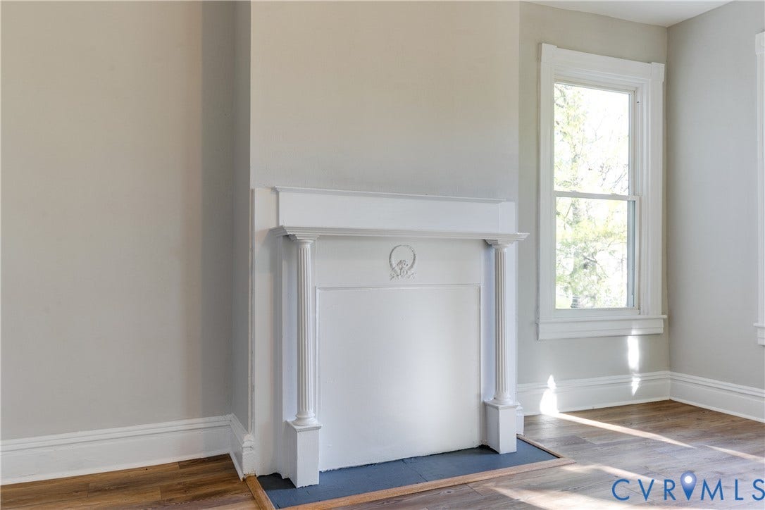Decorative fireplace with a classic white mantel
