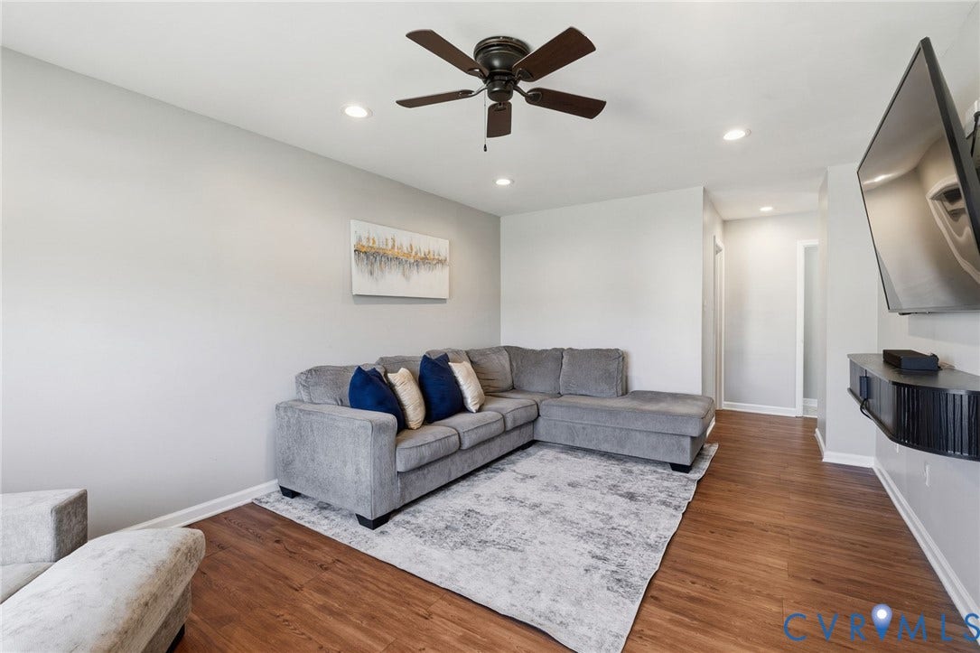 4429 Crown Squire Road, Henrico, VA 23231 Wood-finish flooring, recessed lighting, and a ceiling fan with light