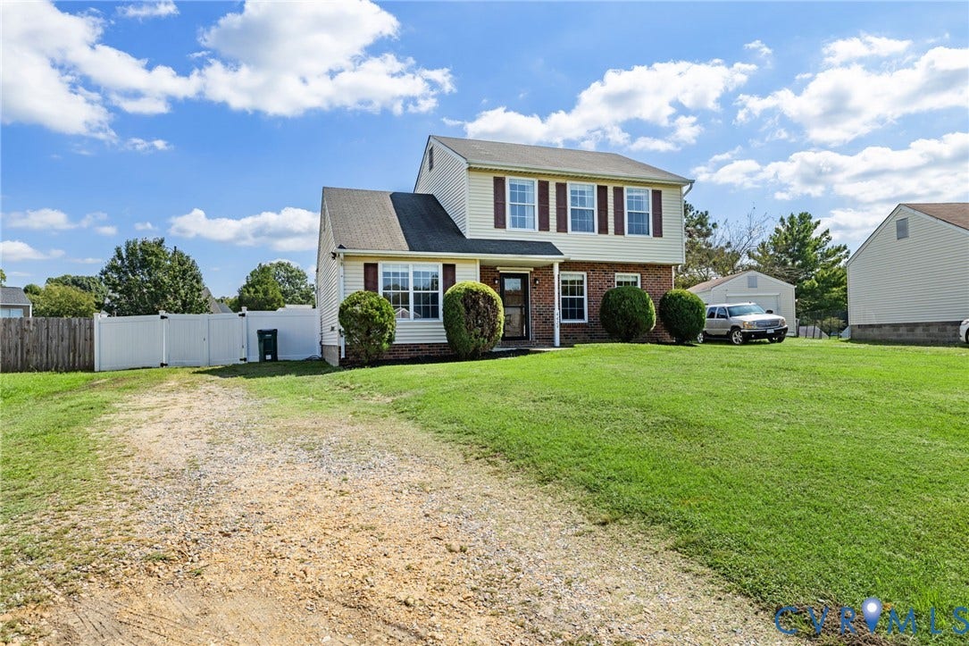 4429 Crown Squire Road, Henrico, VA 23231 Two-story home with a partial brick facade, vinyl siding, and brown window shutters