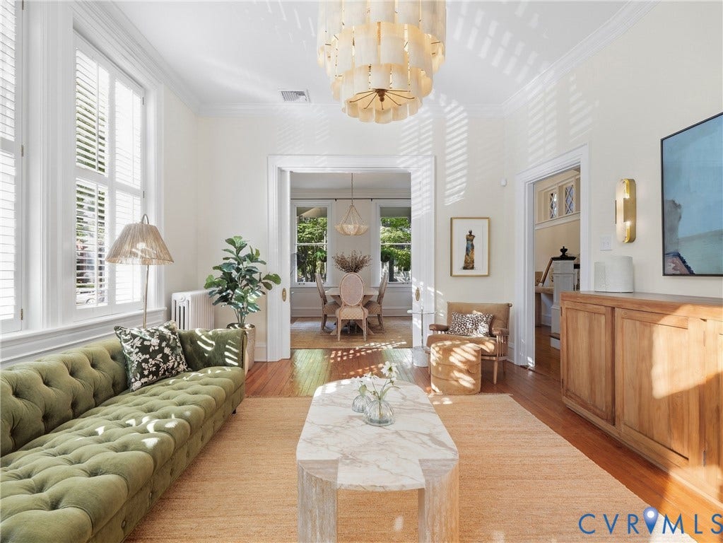 1829 Floyd Avenue, The Fan, Richmond, VA 23220 Hardwood flooring, crown molding, abundant natural light, recessed lighting, and a decorative ceiling fixture