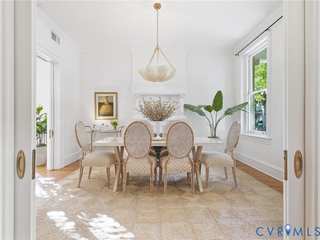 1829 Floyd Avenue, The Fan, Richmond, VA 23220 Recessed pocket doors with brass hardware, wood-finish flooring, and crown molding