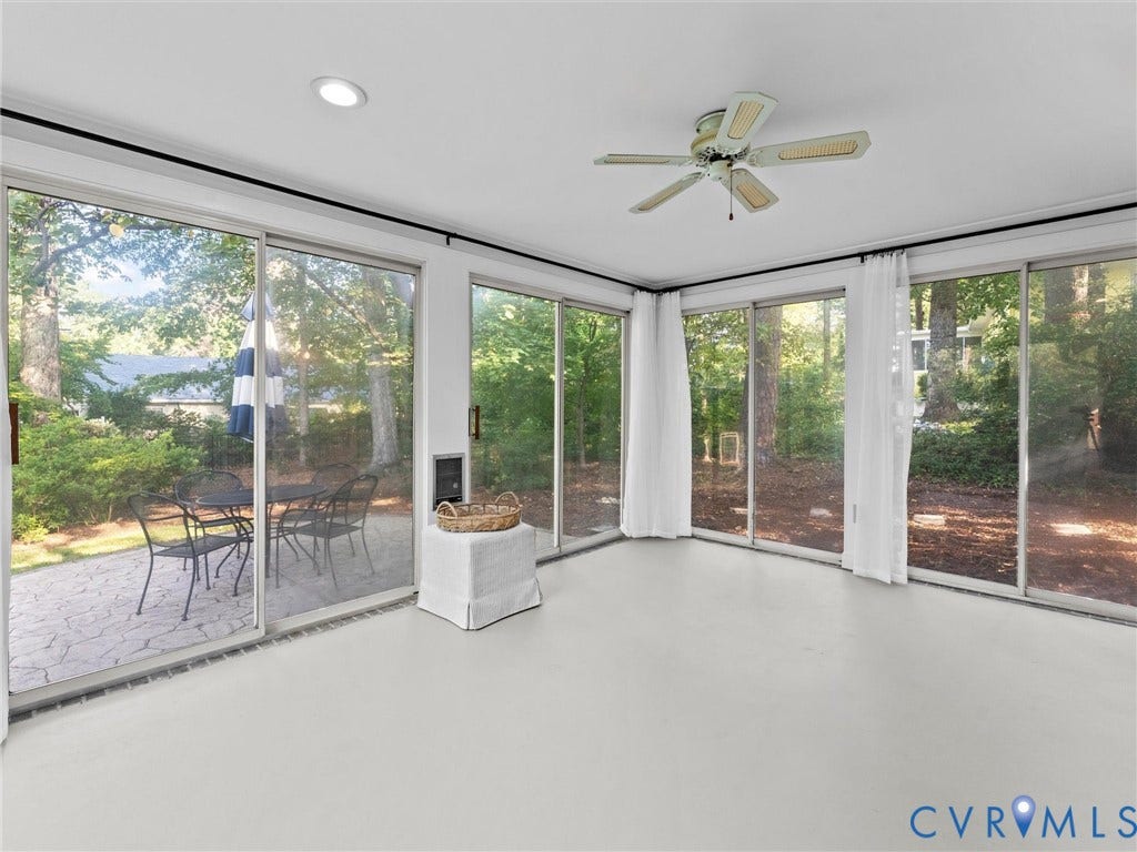 3436 Kenmore Road, Richmond, VA 23225 Sunroom with expansive sliding glass doors, a recessed ceiling light, and a ceiling fan