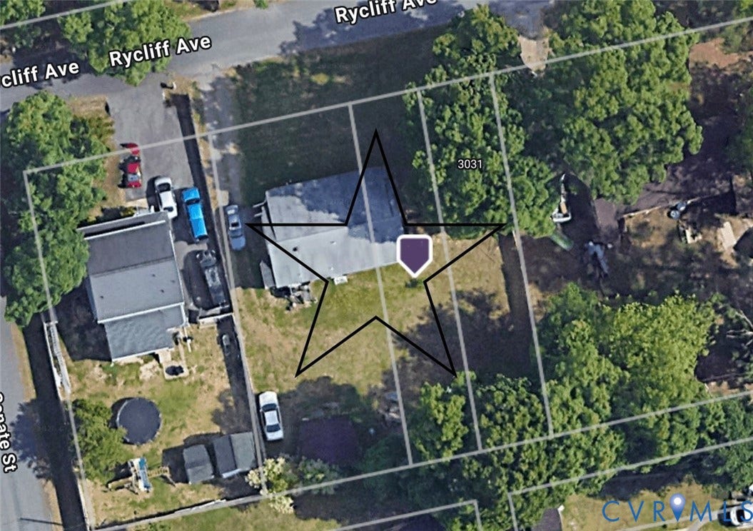 Aerial Map. Illustrating property boundaries and an identified structure