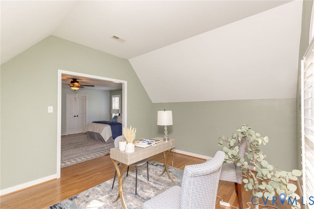 12669 Fawn Lane, Goochland, VA 23233 Hardwood flooring, painted walls, white trim, attic ceiling, and plantation shutters