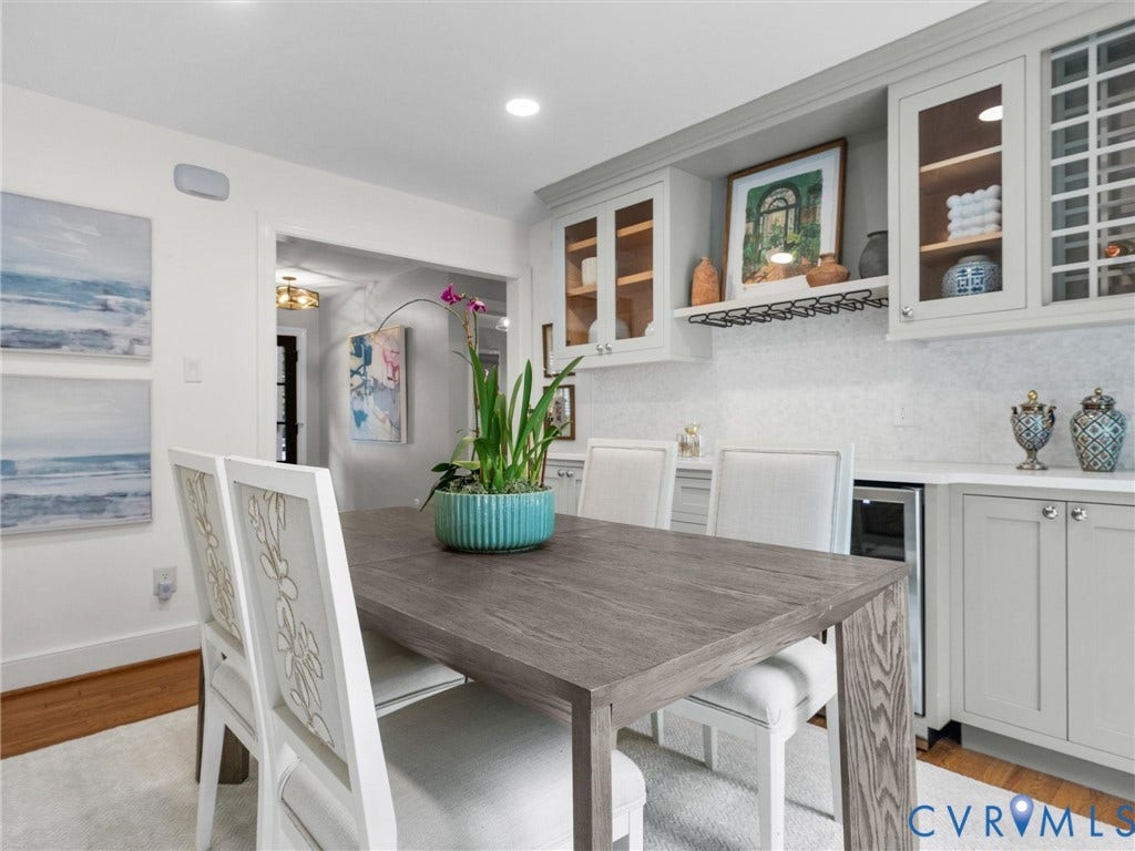 600 Baldwin Road, Henrico, VA 23229 Built-in cabinetry with glass-front uppers, a wine rack, and a beverage cooler