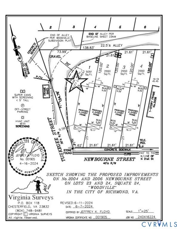 2000 Newbourne Street, Richmond, VA 23223 Survey Sketch. Illustrating proposed property improvements and lot configurations for the specified address