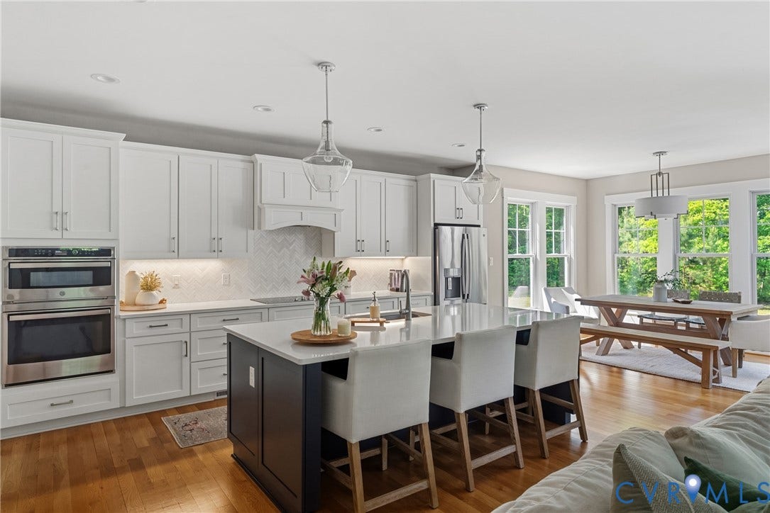 13003 Farrington Place Lane, Farrington Place, Hanover, VA 23059 Gourmet kitchen with white cabinetry, stainless steel appliances, and a central island with a quartz countertop