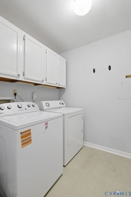 9612 Kingscroft Drive, Glen Allen, VA 23060 Dedicated laundry area featuring white upper cabinetry, a flush-mount ceiling light, light-toned flooring, and white baseboards