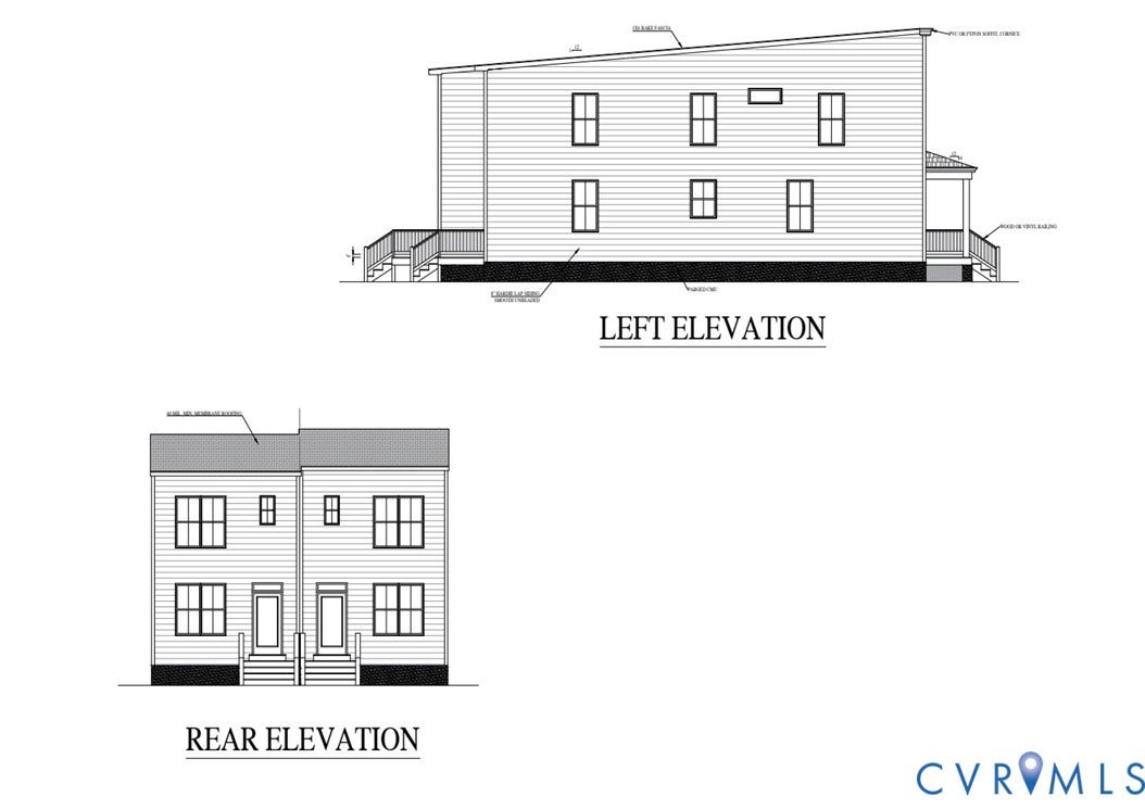 Architectural Drawings. Left and Rear Elevations of the property showing exterior design and dimensions