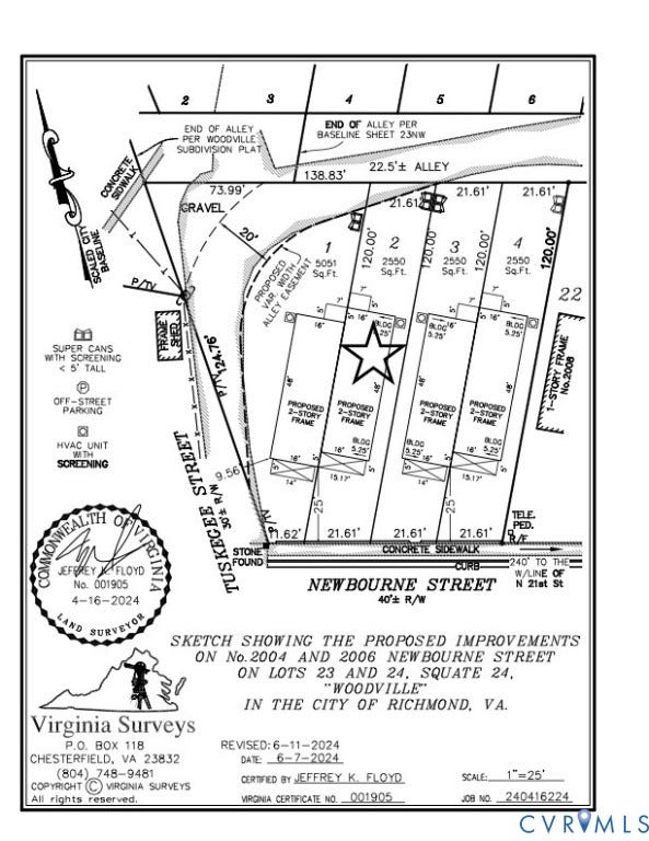 Survey Plat. Detailing proposed property improvements and lot configurations for the specified location