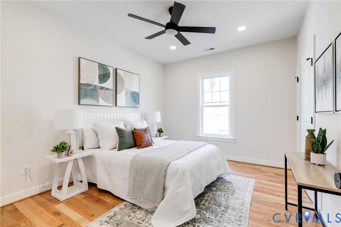 404 W 31st Street, Woodland Heights, Richmond, VA 23225 Hardwood flooring, recessed lighting, ceiling fan, and a double-hung window
