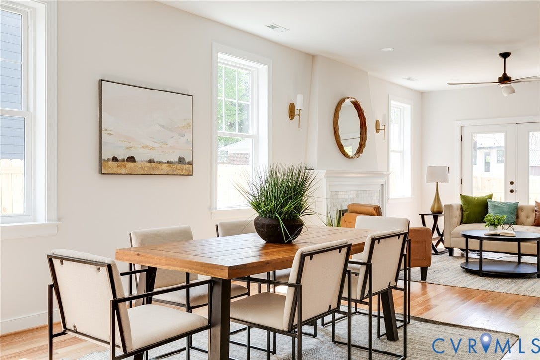 404 W 31st Street, Woodland Heights, Richmond, VA 23225 Hardwood flooring throughout, recessed lighting, white trim, and a ceiling fan