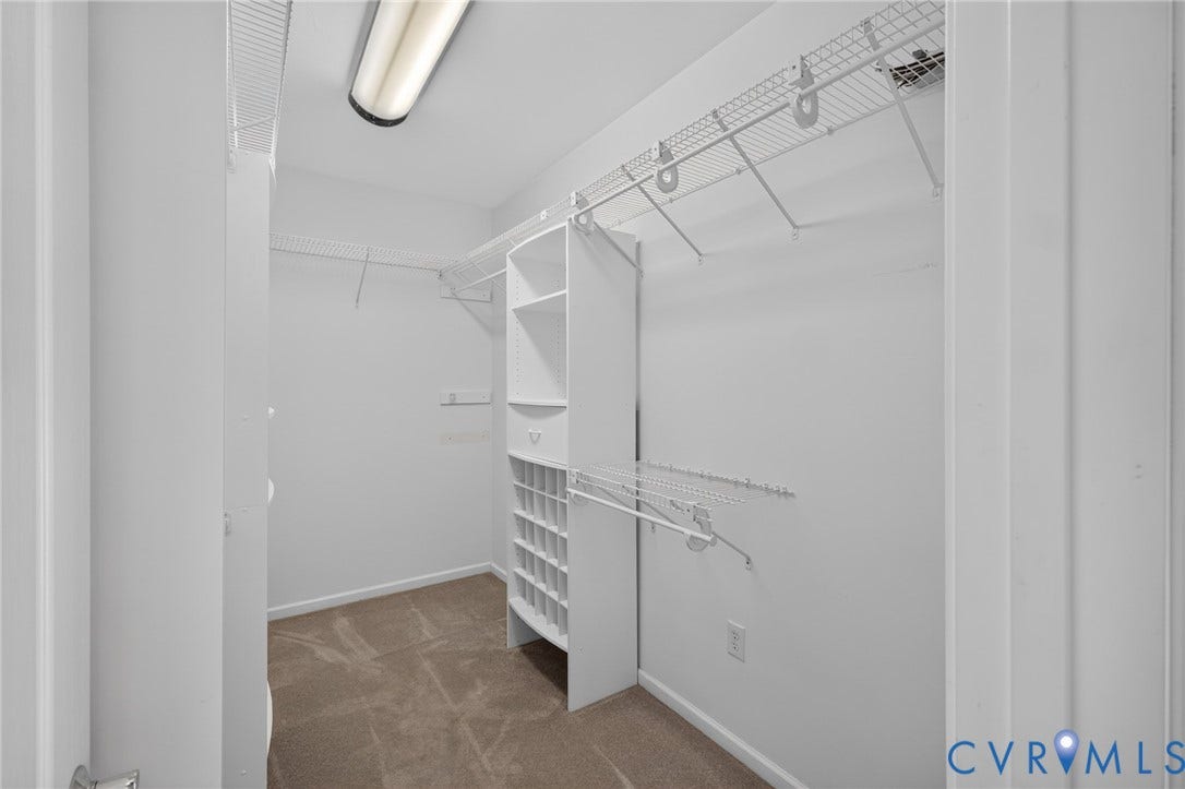 365 Hamlet Road, Manakin Sabot, VA 23103 Walk-in closet with carpet flooring, wire shelving, built-in shoe rack, and overhead lighting