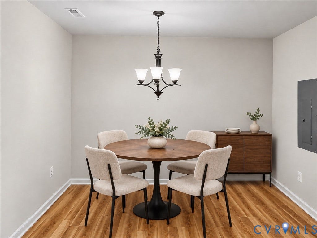Wood-finish flooring with white trim