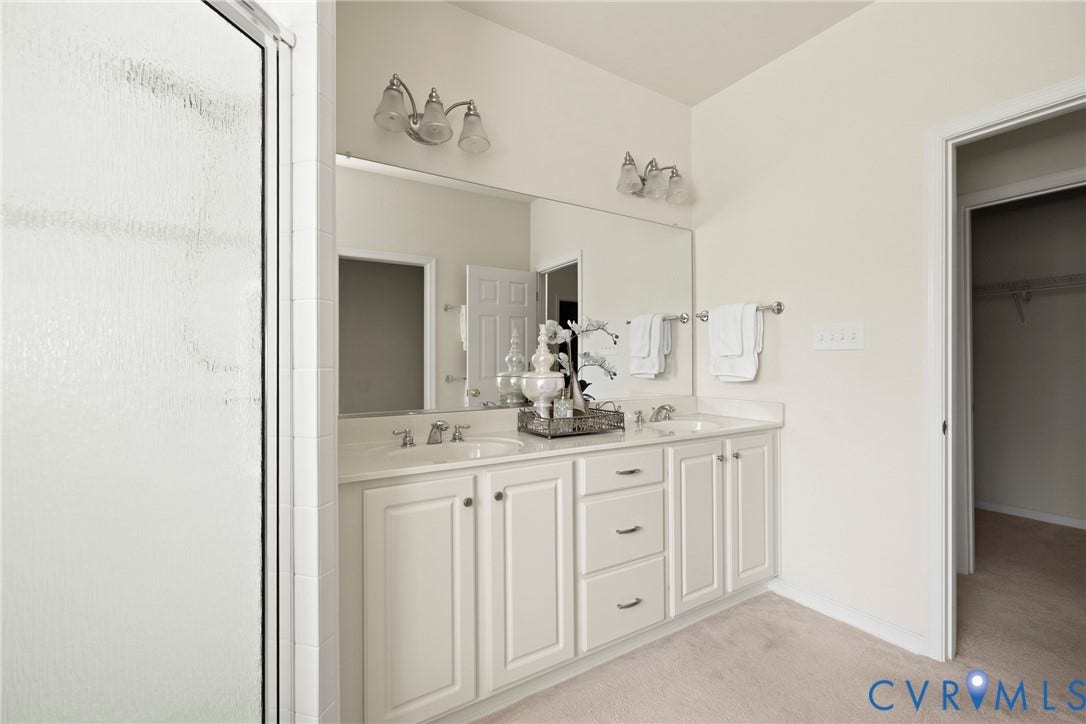 14119 Shawhan Place, Charter Colony, Midlothian, VA 23114 Double vanity with white cabinetry, dual sinks, and extended countertop space