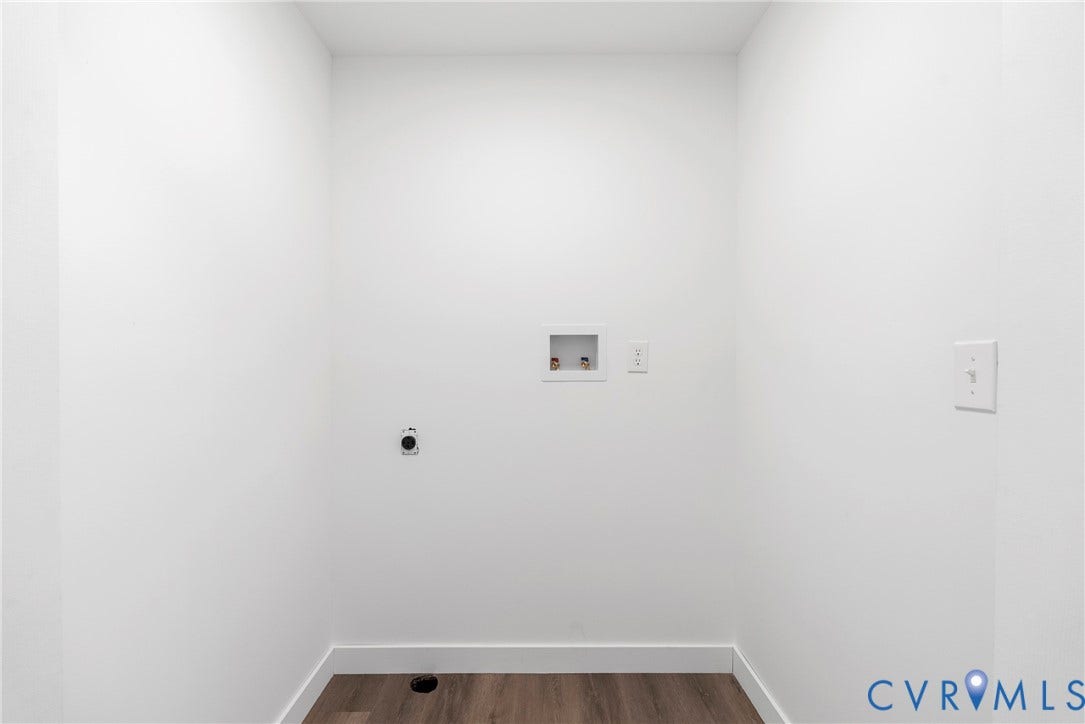 7621 Amelia Springs Road, Amelia, VA 23083 Dedicated laundry space with wood-finish flooring, white walls, and essential utility hookups