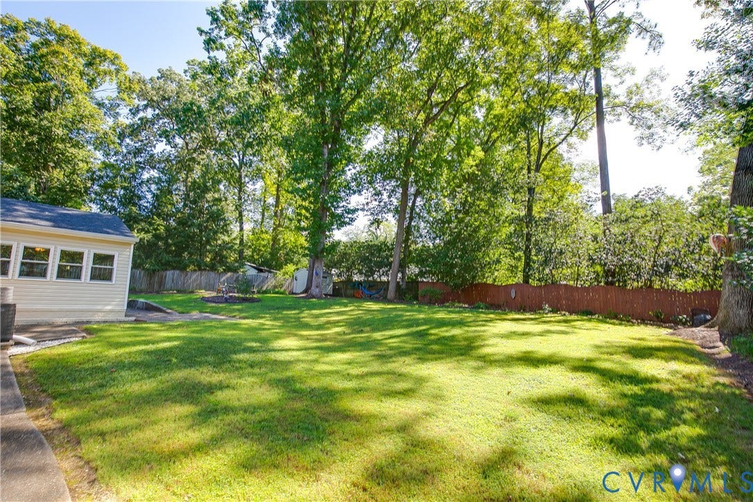 4327 Wakefield Road, Stratford Hills, Richmond, VA 23235 Expansive backyard featuring a manicured lawn, mature trees, and a privacy fence