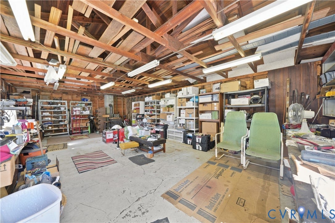 2406 McRae Road, Richmond, VA 23235 The workshops wood-burning stove helps make cool-weather projects more comfortable.