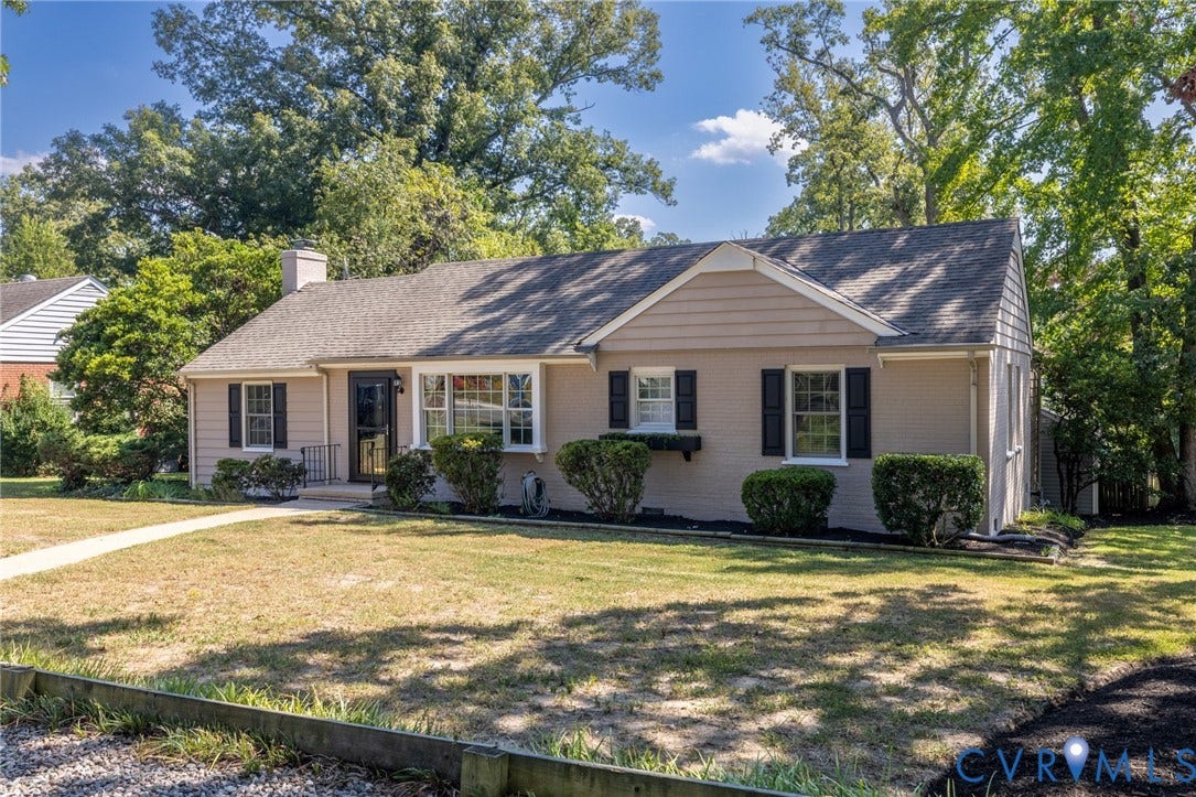 8415 Holly Hill Road, Henrico, VA 23229 Single-story residence featuring a gabled roof and brick facade