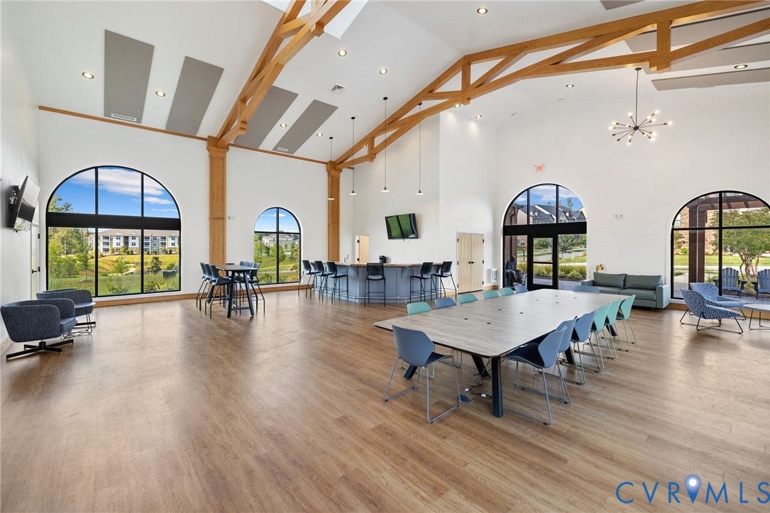 Spacious common area featuring built in bar top and abundant seating
